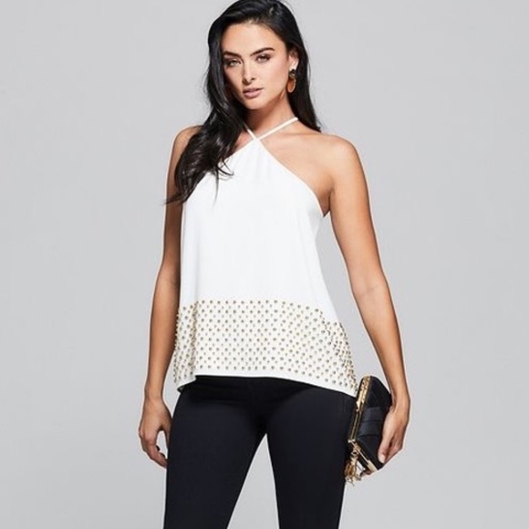 Backless Halter Top with Beaded Trim - Picture 2 of 2